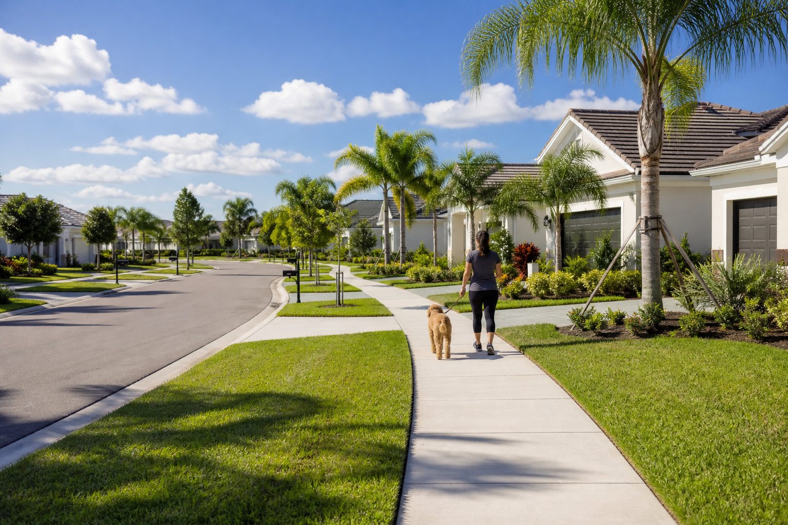 Parrish and Lakewood Ranch style Florida neighborhood with clean lawns