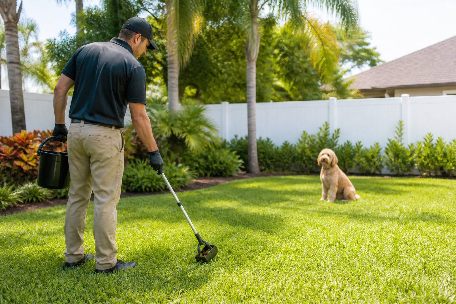 Scoop Squad FL technician cleaning a Florida backyard